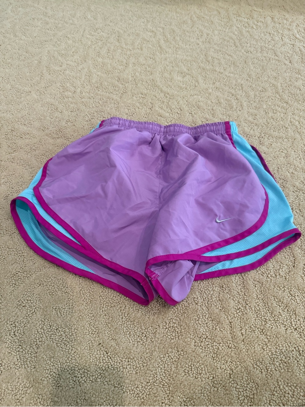 Nike Women’s Lavender Athletic Shorts with Aqua Panels and Magenta Trim